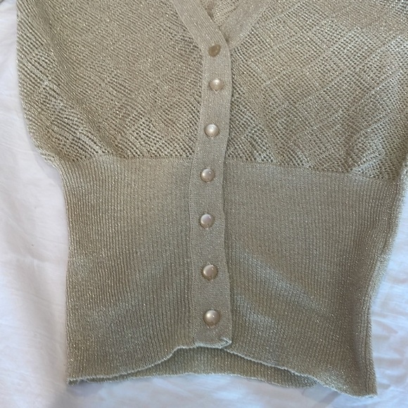 Tan Shimmer Button Up Top with Scattered Micro Sequins. Small - Picture 2 of 8